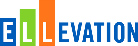 Ellevation wordmark with E-L-L cutout of colored rectangles