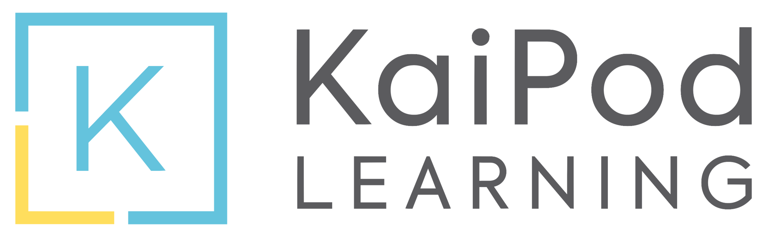 Kaipod learning wordmark with turquoise and yellow rectage with K to the left