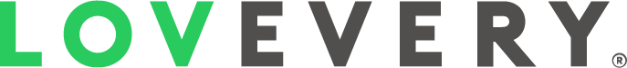 Lovevery wordmark with "LOV" in green and "every" in dark grey