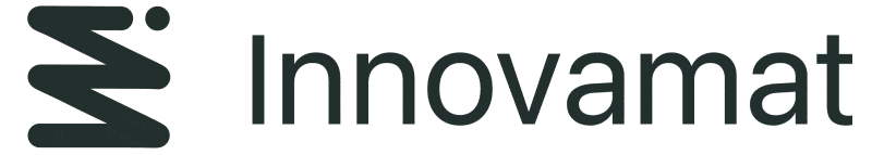 a zigzagged line that begins with a dot (rotated i M) then innovamat wordmark