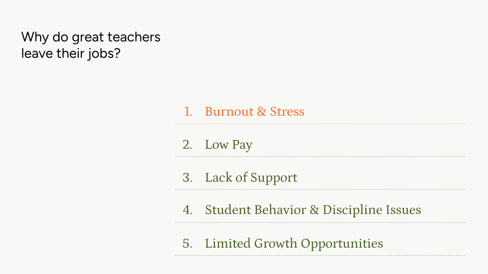 Why teachers leave their jobs Why teachers leave their jobs